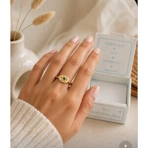 Lucky Frather 14K Dipped May Birthstone Adjustable Ring New